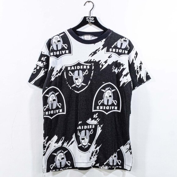 Oakland Raiders AOP Splash T-Shirt Single Stitch VTG 90s